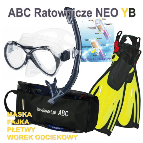 Zestaw ABC (płetwy regulowane ,maska, fajka)